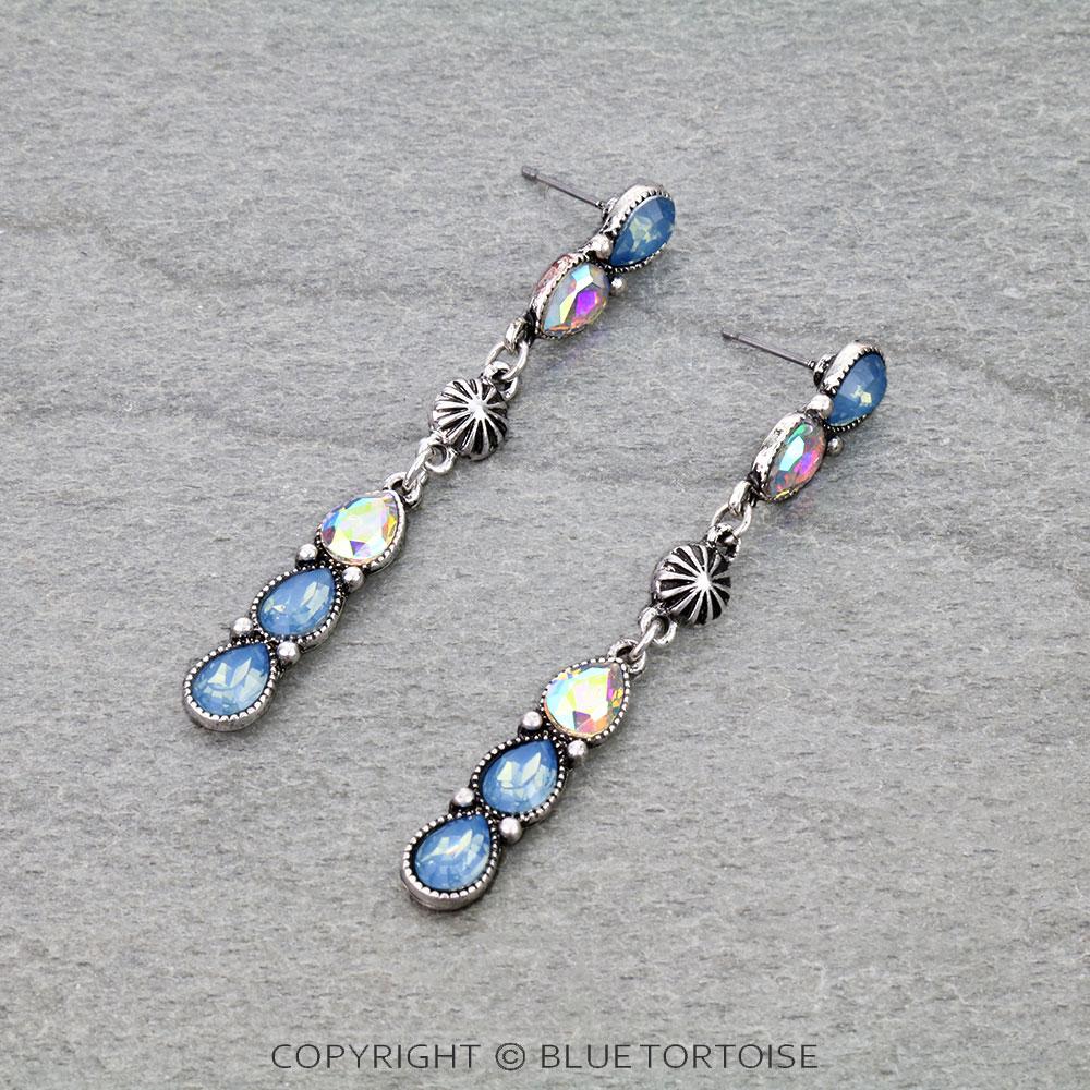 Western Teardrop Stone Drop Stud Earrings