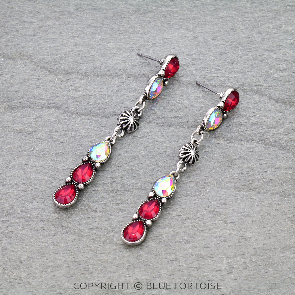 Western Teardrop Stone Drop Stud Earrings