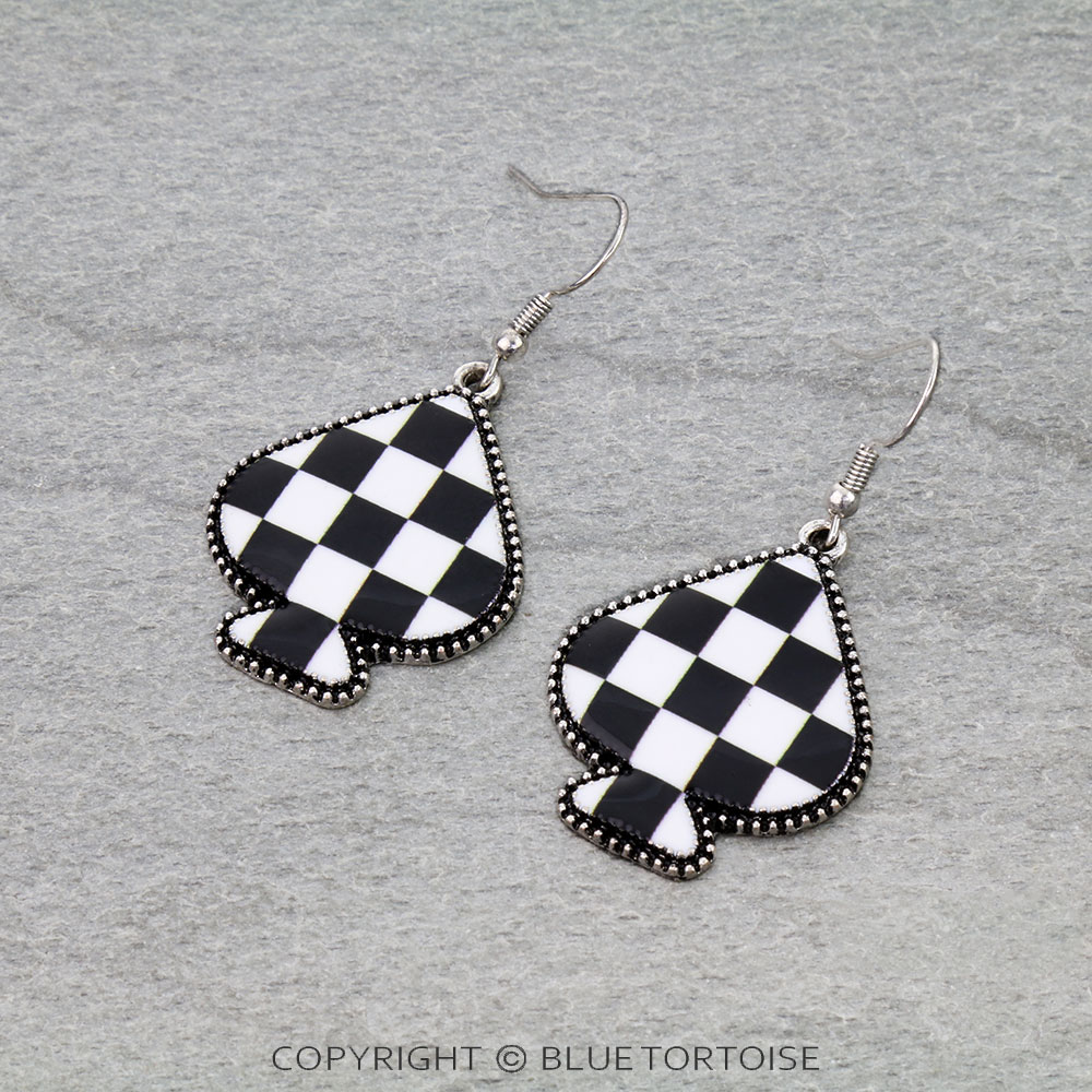Checker Pattern Spade Dangle Earrings