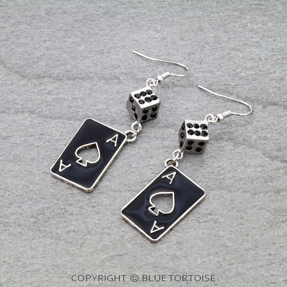 Spade Card Theme with Dice Dangle Earrings