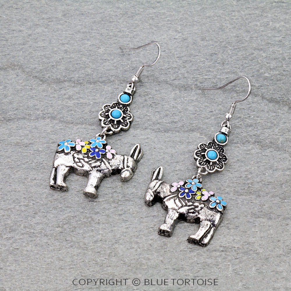 Flower TXR Donkey Dangle Earrings
