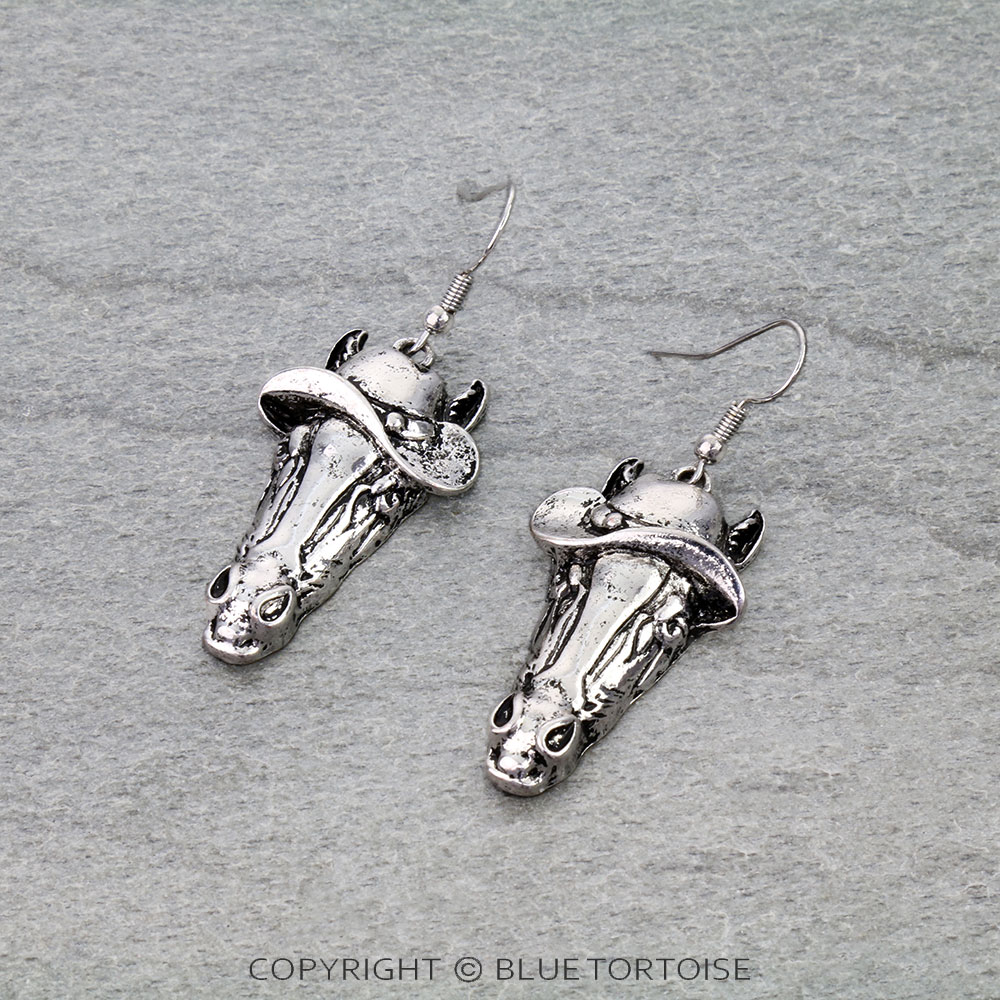 Western Horse Cowboy Hat Dangle Earrings