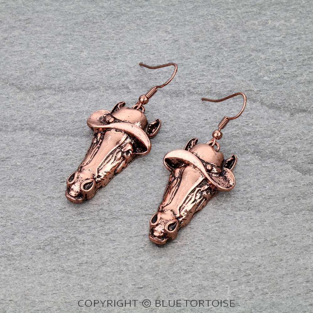 Western Horse Cowboy Hat Dangle Earrings