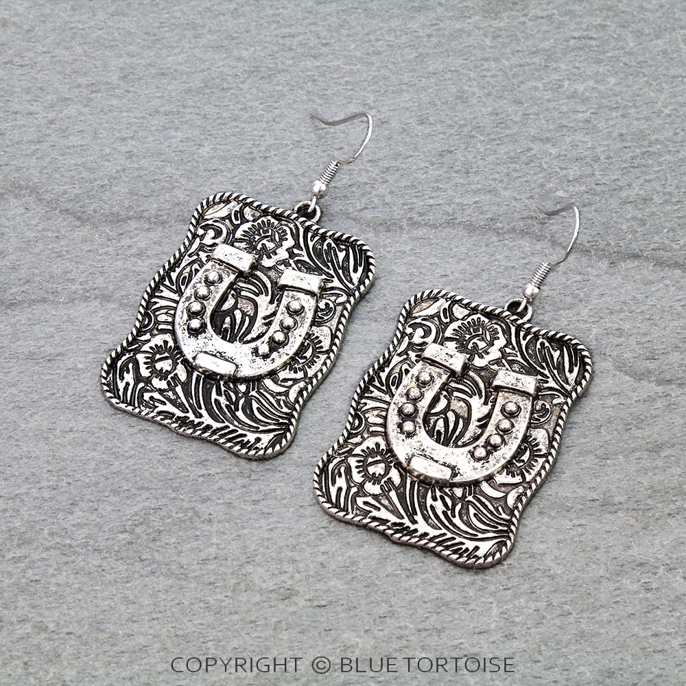 Western Horse Groove Filigree Dangle Earrings