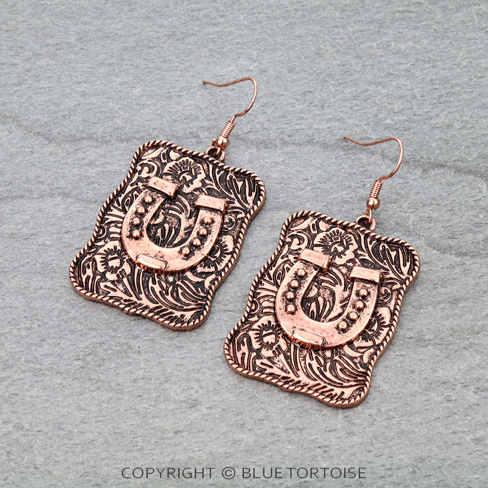 Western Horse Groove Filigree Dangle Earrings
