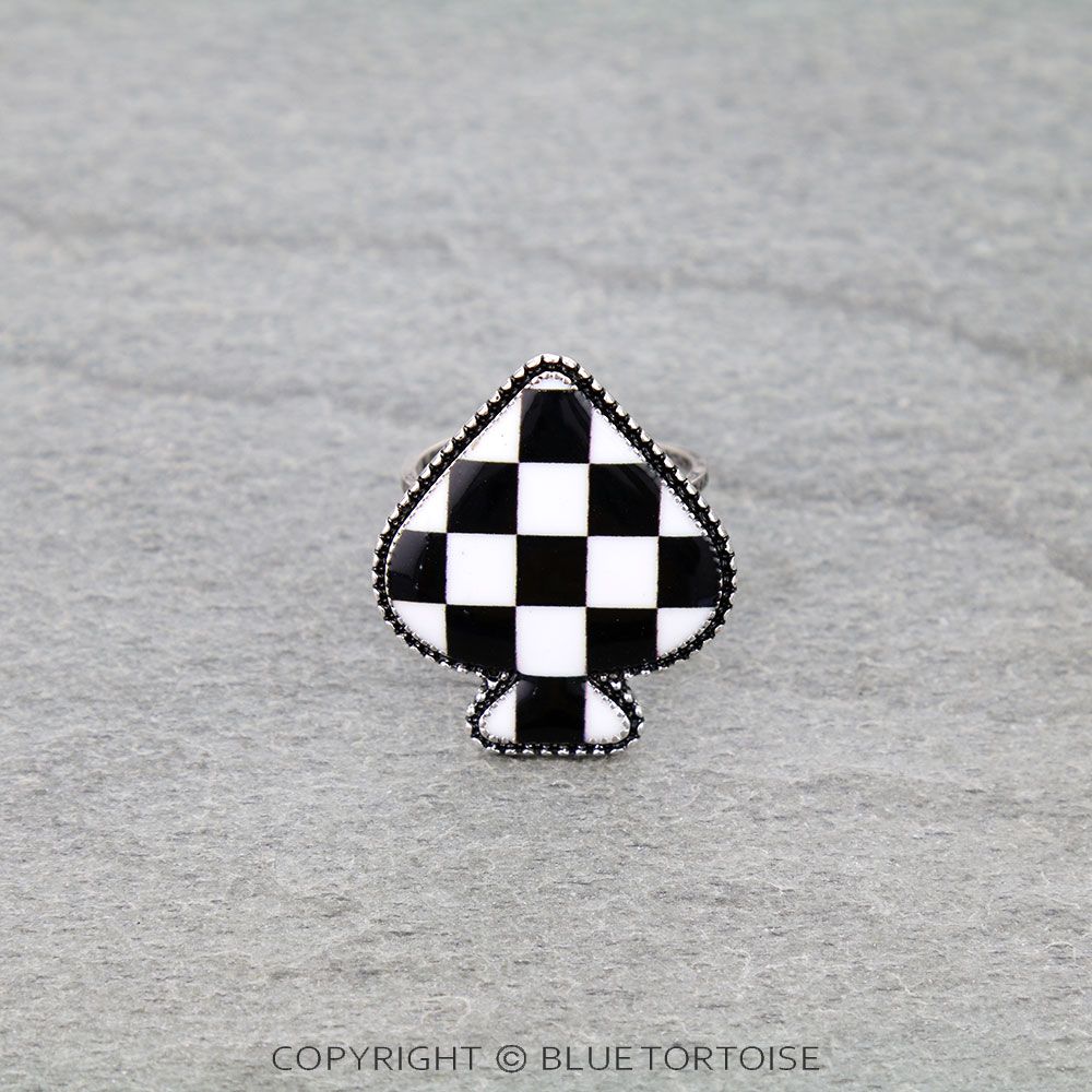 Checker Pattern Spade Cuff Ring