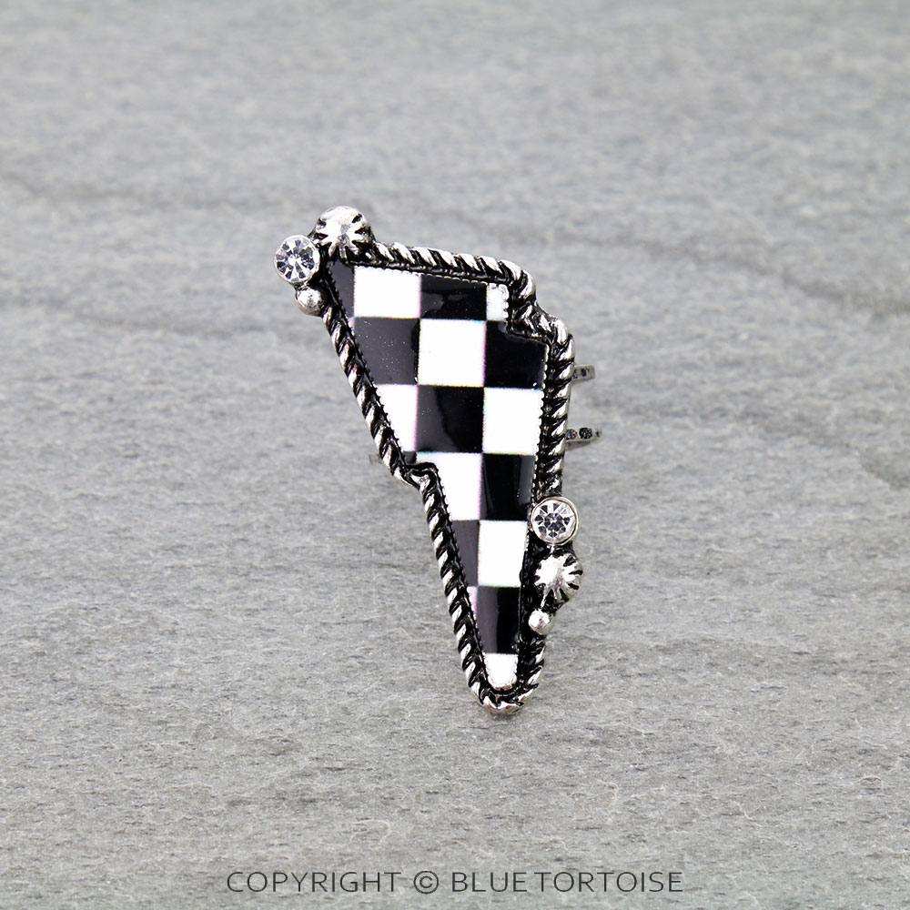 Checker Pattern Thunder Cuff Ring