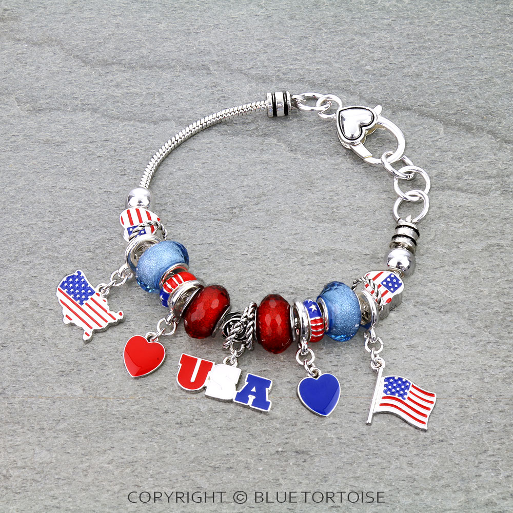 Multi Bead USA Charm Link Bracelet