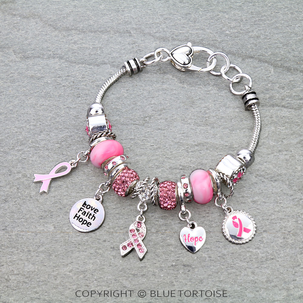 Multi Bead Ribbon Charm Link Bracelet