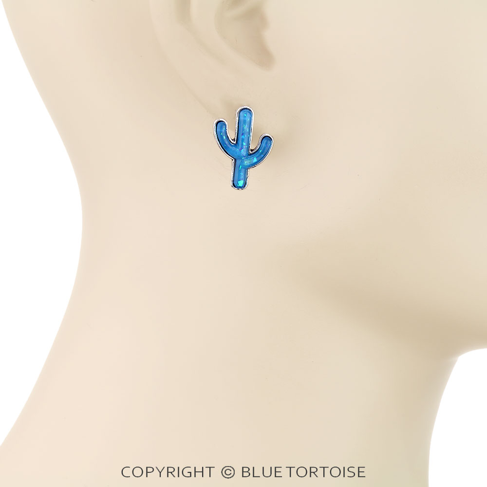 Opal Stone Cactus Stud Earrings - Image 2