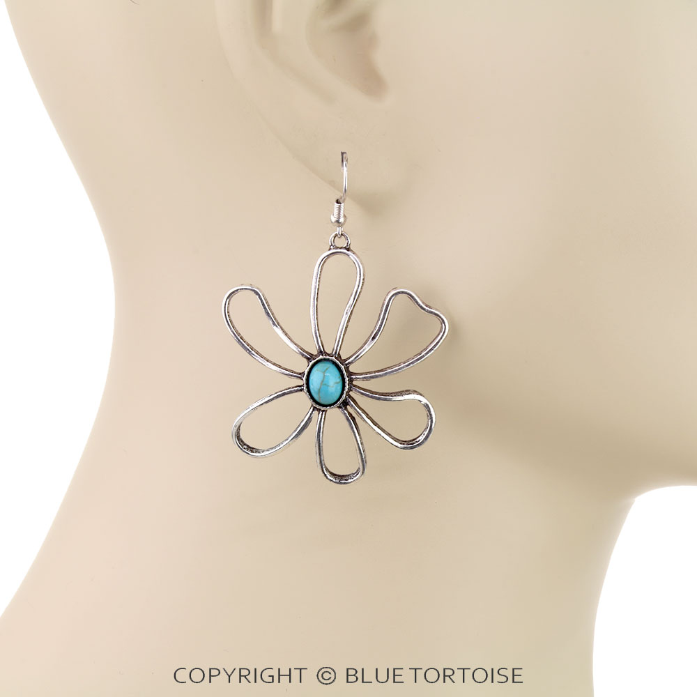 Western Flower Stone Dangle Earrings - Image 2