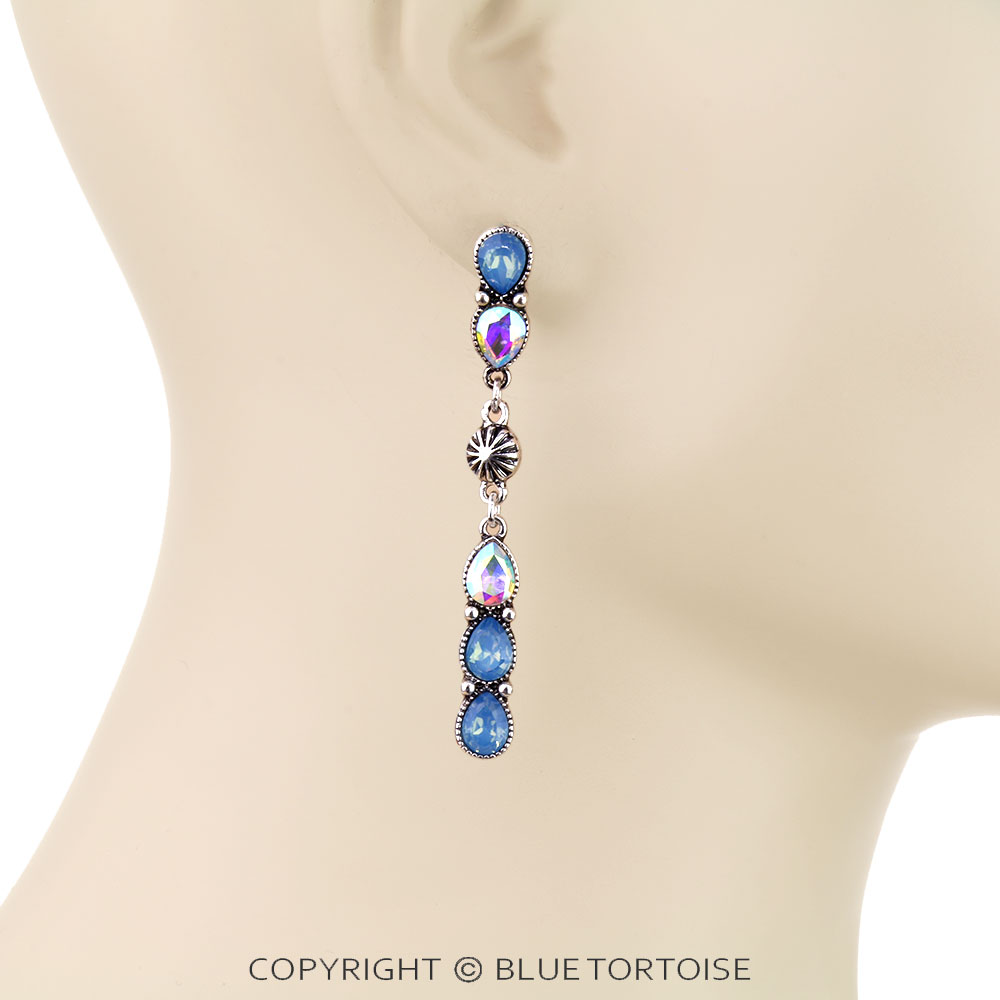 Western Teardrop Stone Drop Stud Earrings - Image 2