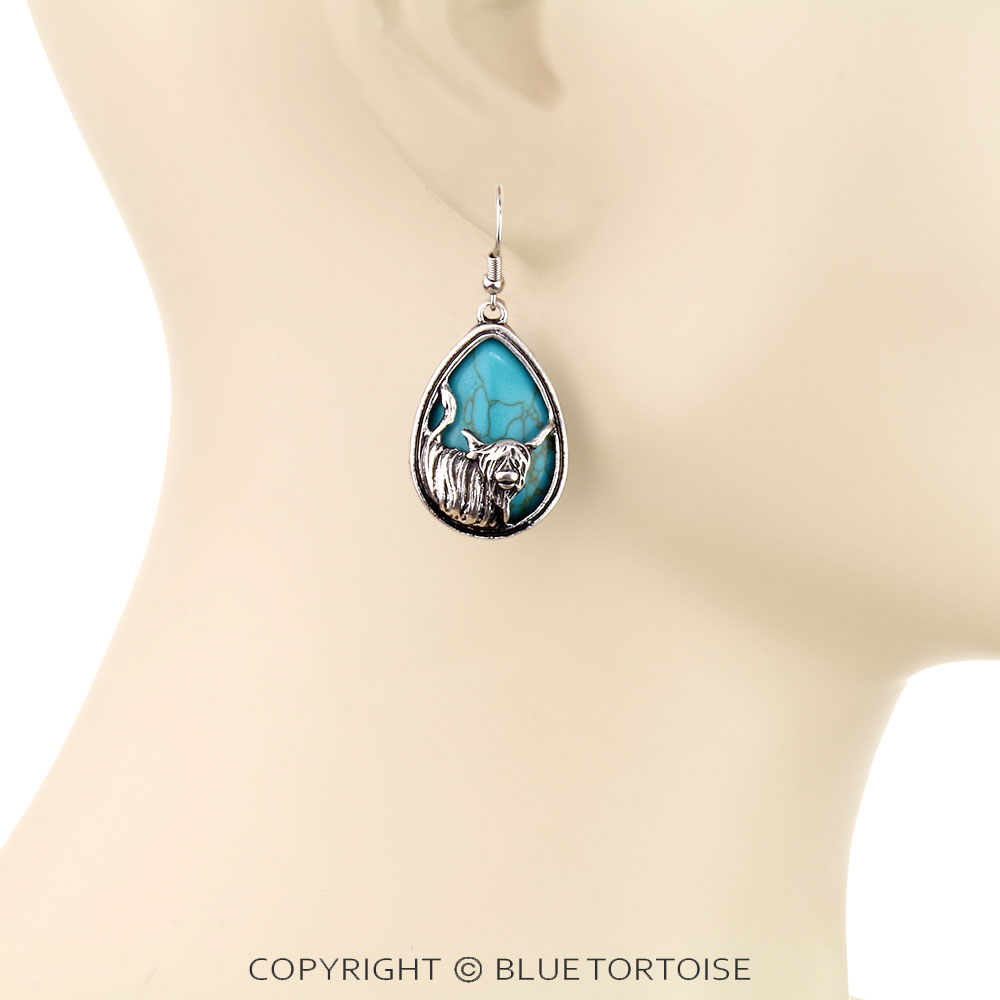 Western Highland Cow Teardrop Dangle Earrings - Image 2