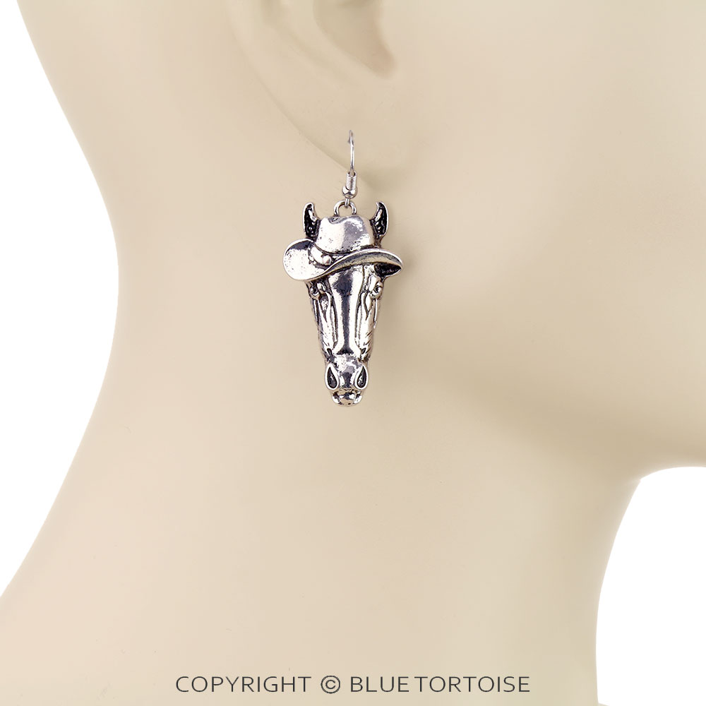 Western Horse Cowboy Hat Dangle Earrings - Image 2