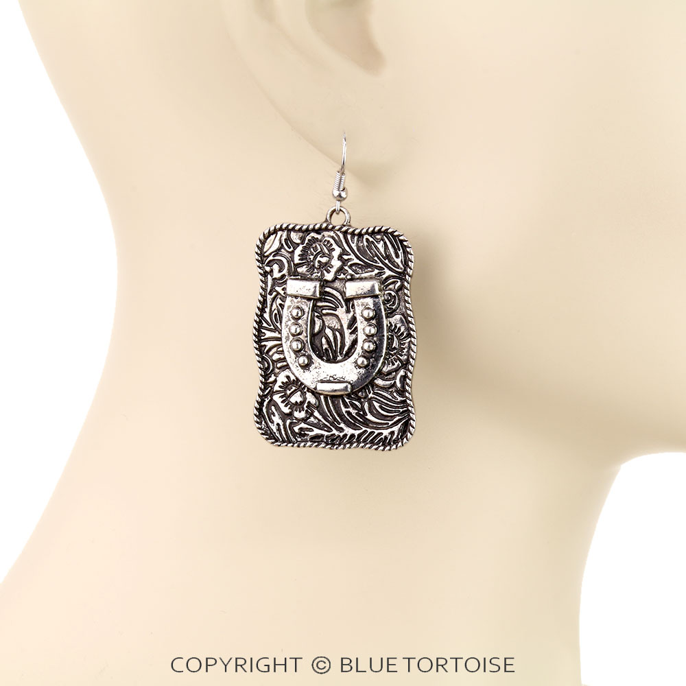 Western Horse Groove Filigree Dangle Earrings - Image 2