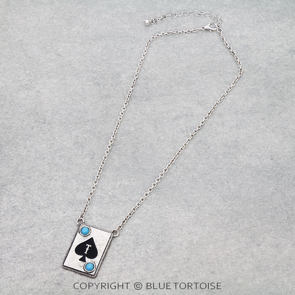 Spade Card Theme Initial T Necklace