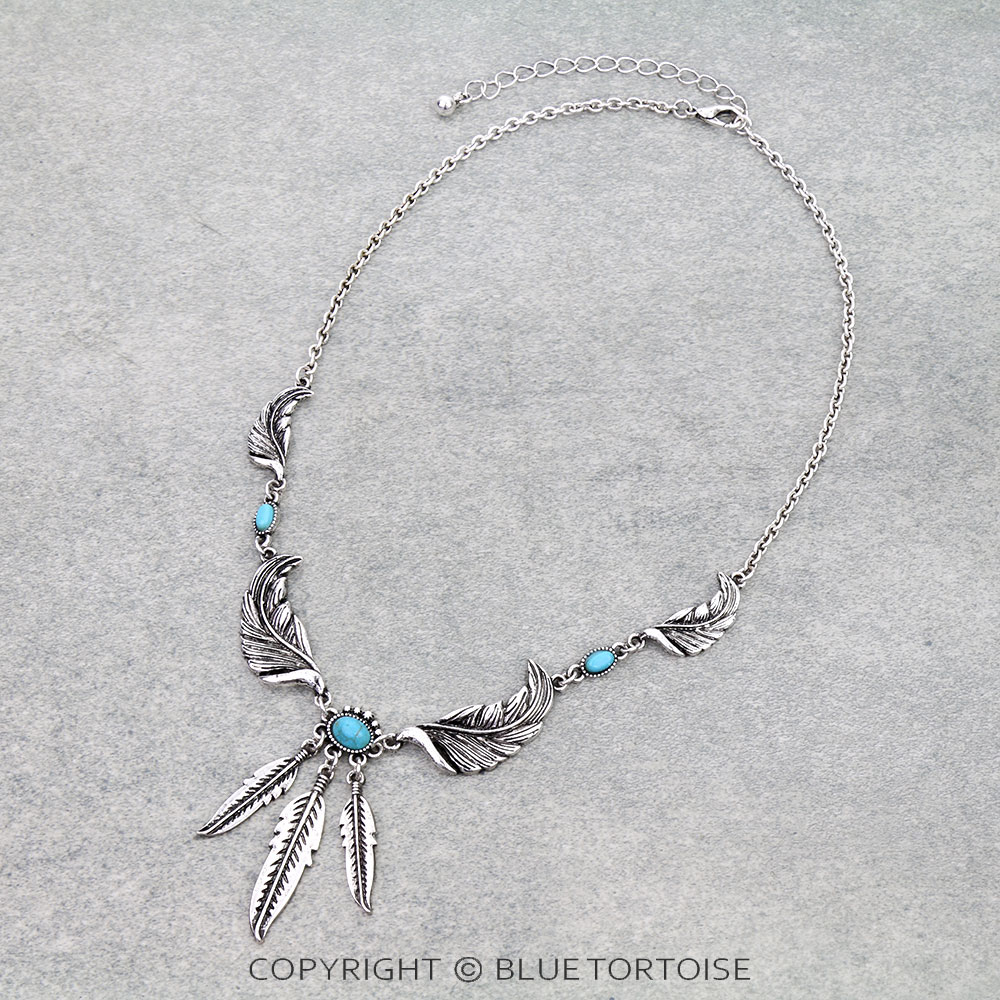 Western Feather Stone Necklace