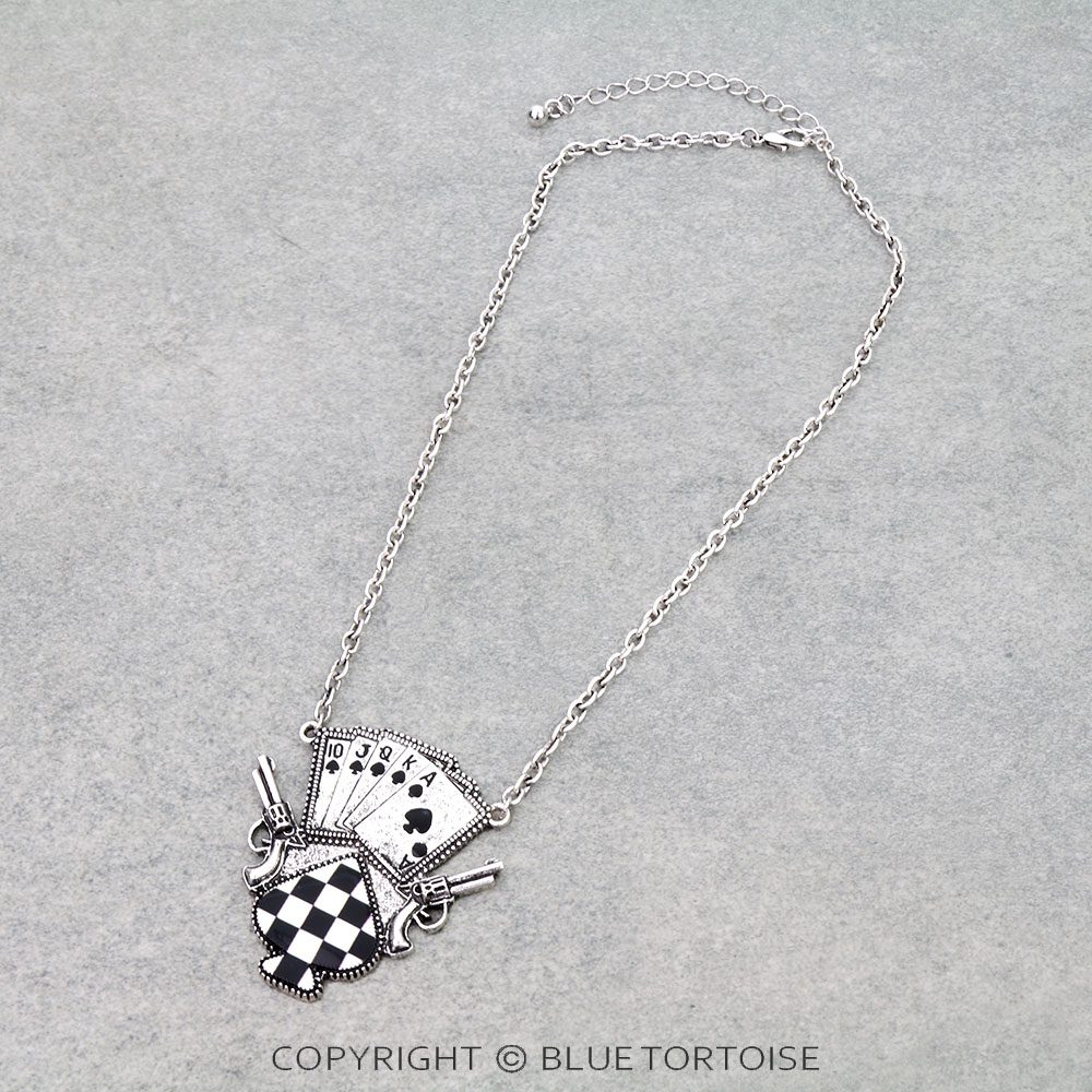 Checker Pattern Spade Theme Pendant Necklace