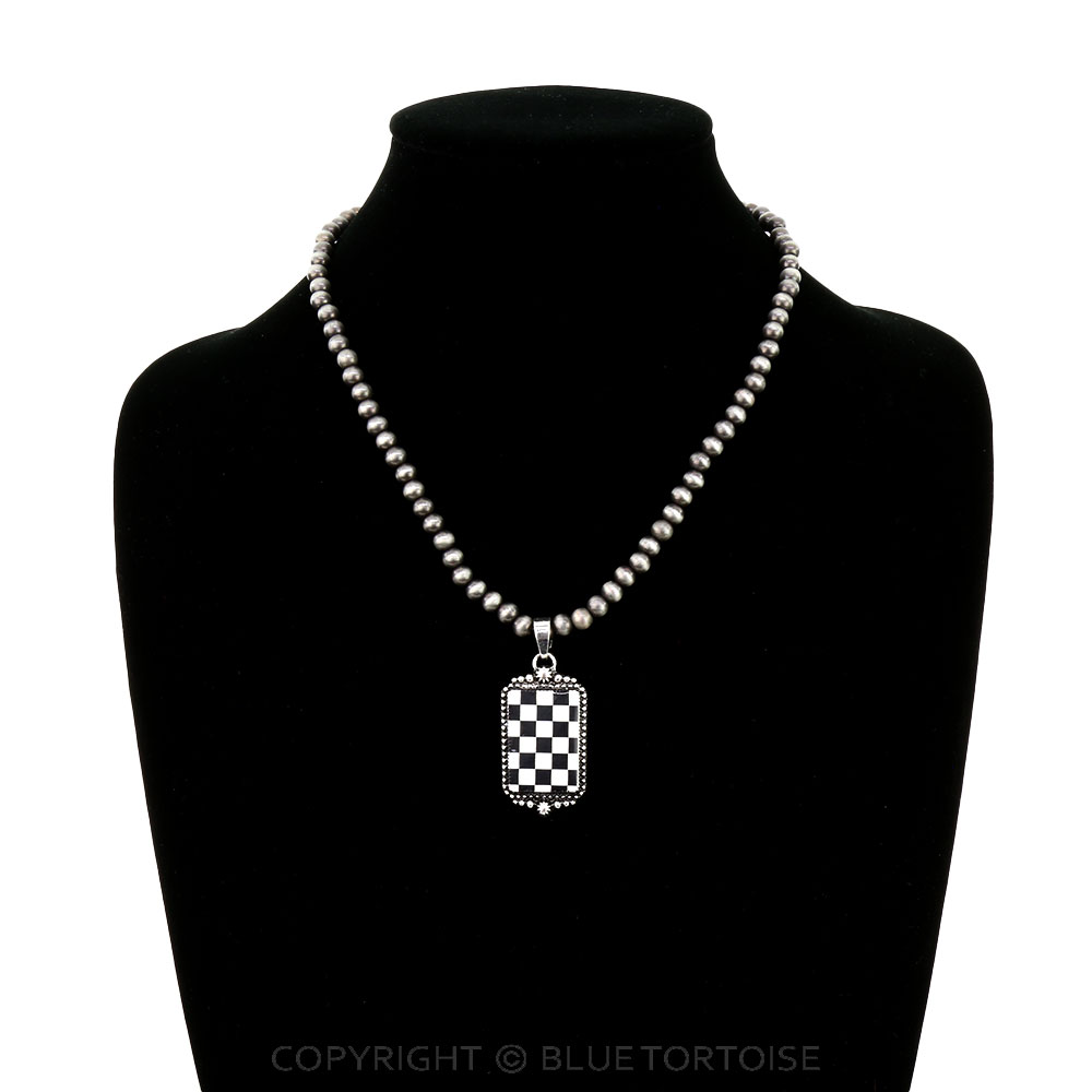 Checker Pattern Rectangle Necklace - Image 2