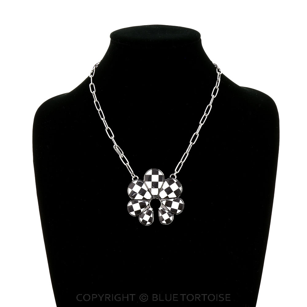 Checker Pattern Squash Blossom Pendant Necklace - Image 2