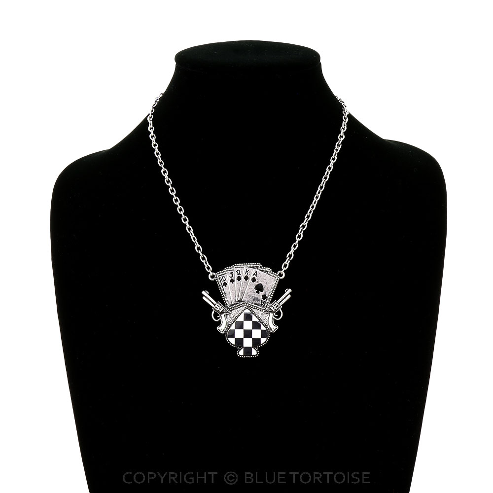 Checker Pattern Spade Theme Pendant Necklace - Image 2