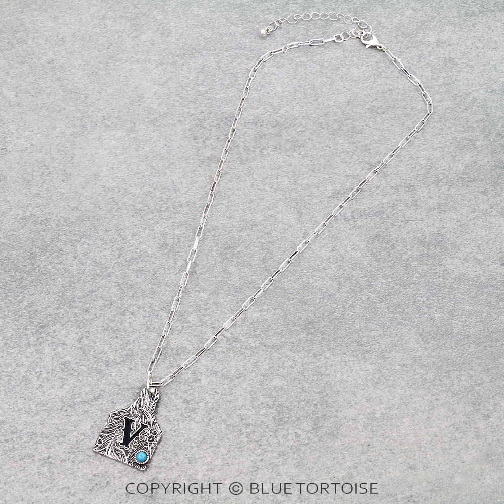 Initial “V” Ear Tag Necklace