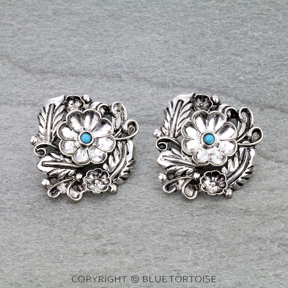 Western Flower Stone Stud Earrings