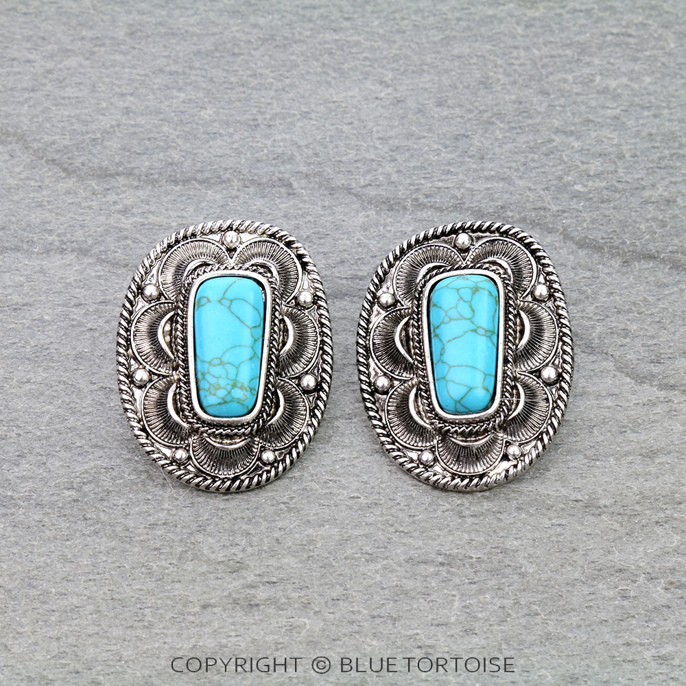 Western Concho Stone Stud Earrings
