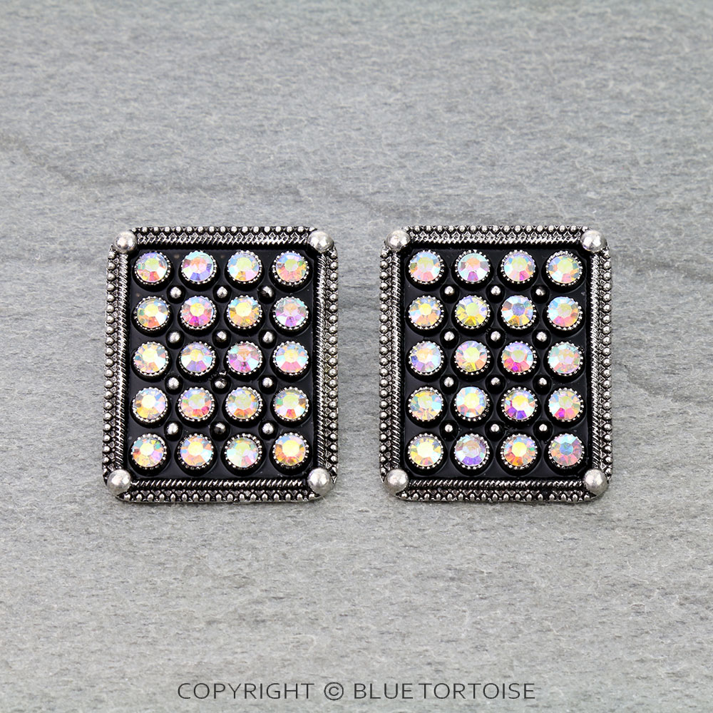 Western Rectangle Stone Stud Earrings