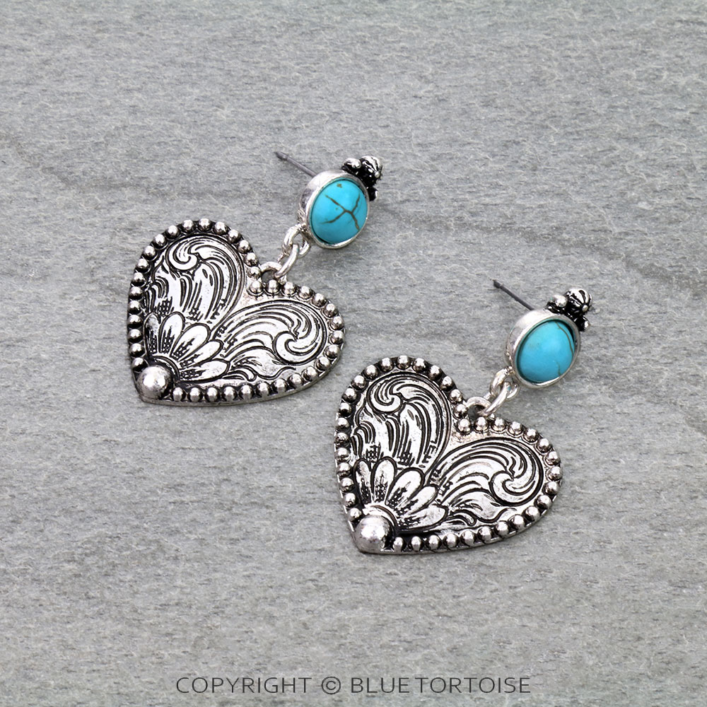 Western Heart Engraved Stud Earrings