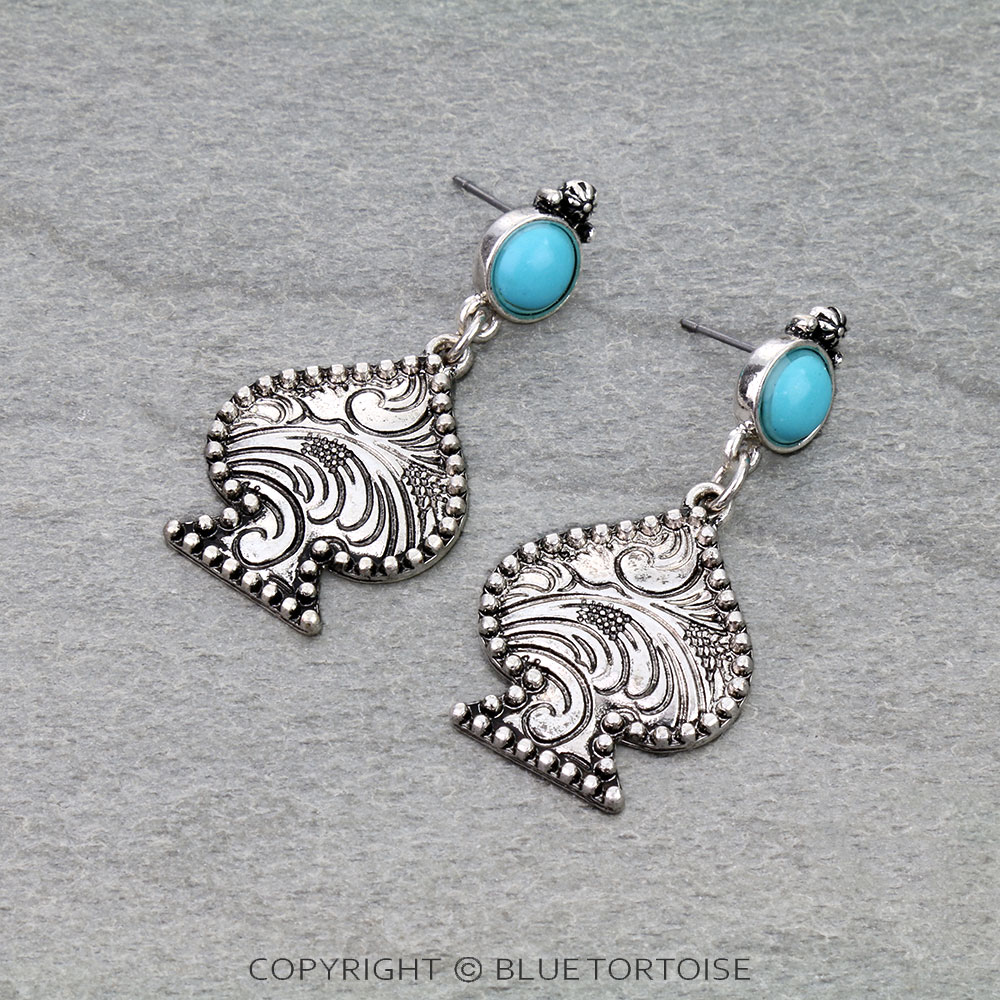 Western Spade Engraved Stud Earrings