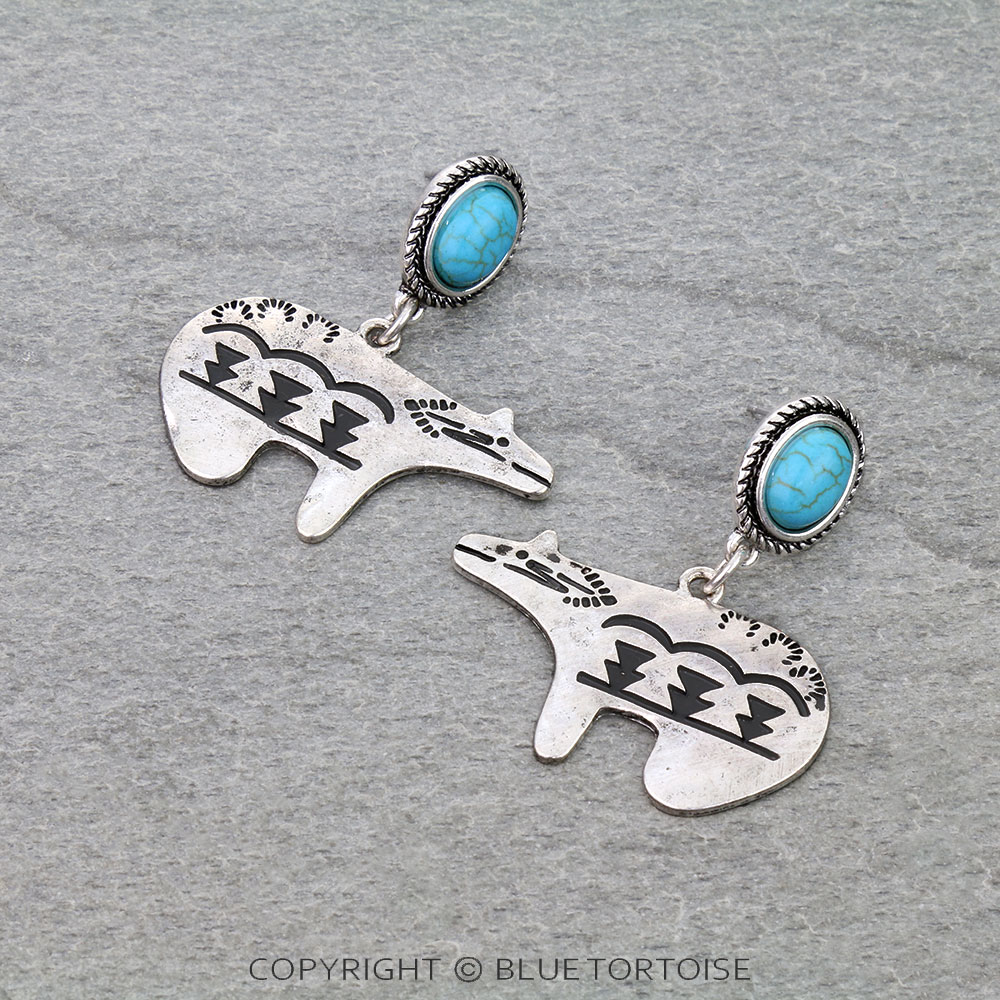 Western Pattern Bear Stone Stud Earrings