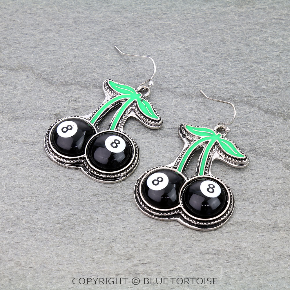 8 Ball Cherry Dangle Earrings
