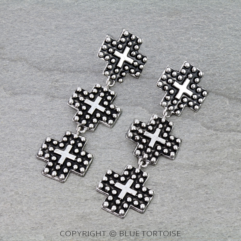 Western Cross Bubble Drop Stud Earrings