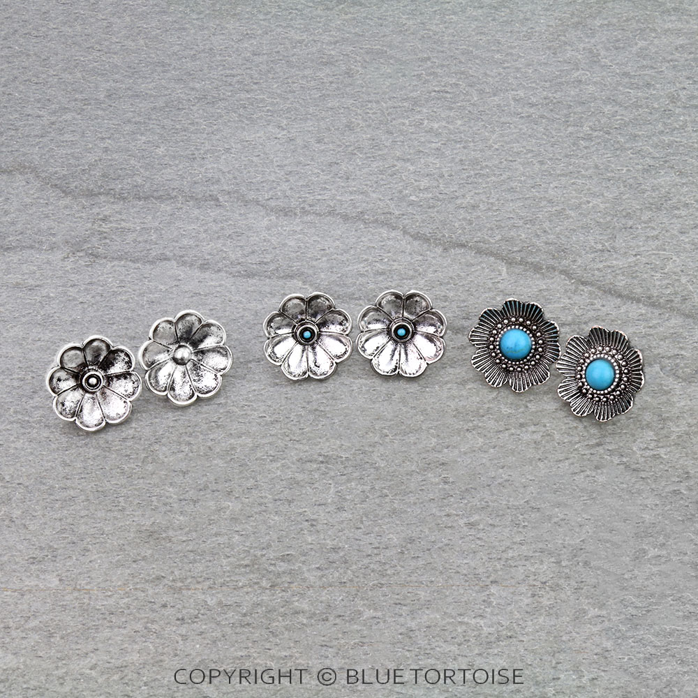 3 Pair Western Flower Earring Set - Image 5