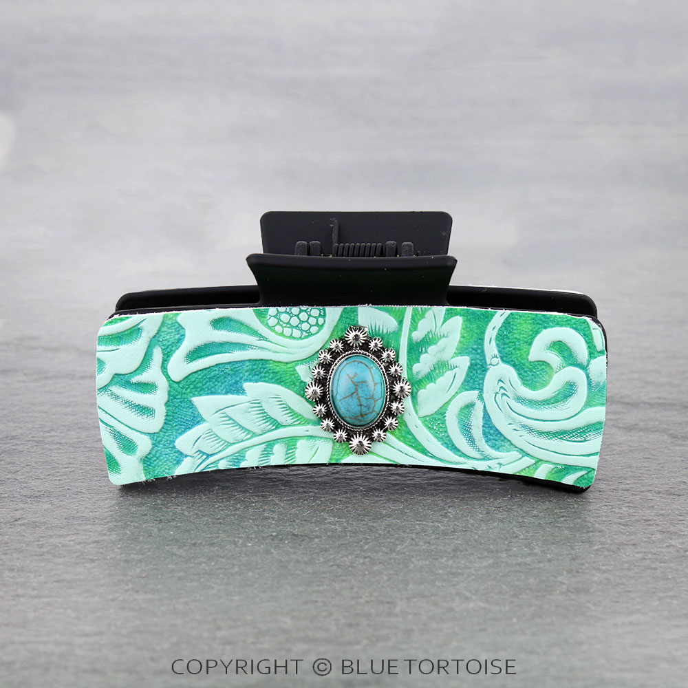 Floral Leather Thunder Stone Hair Claw Clip - Image 2