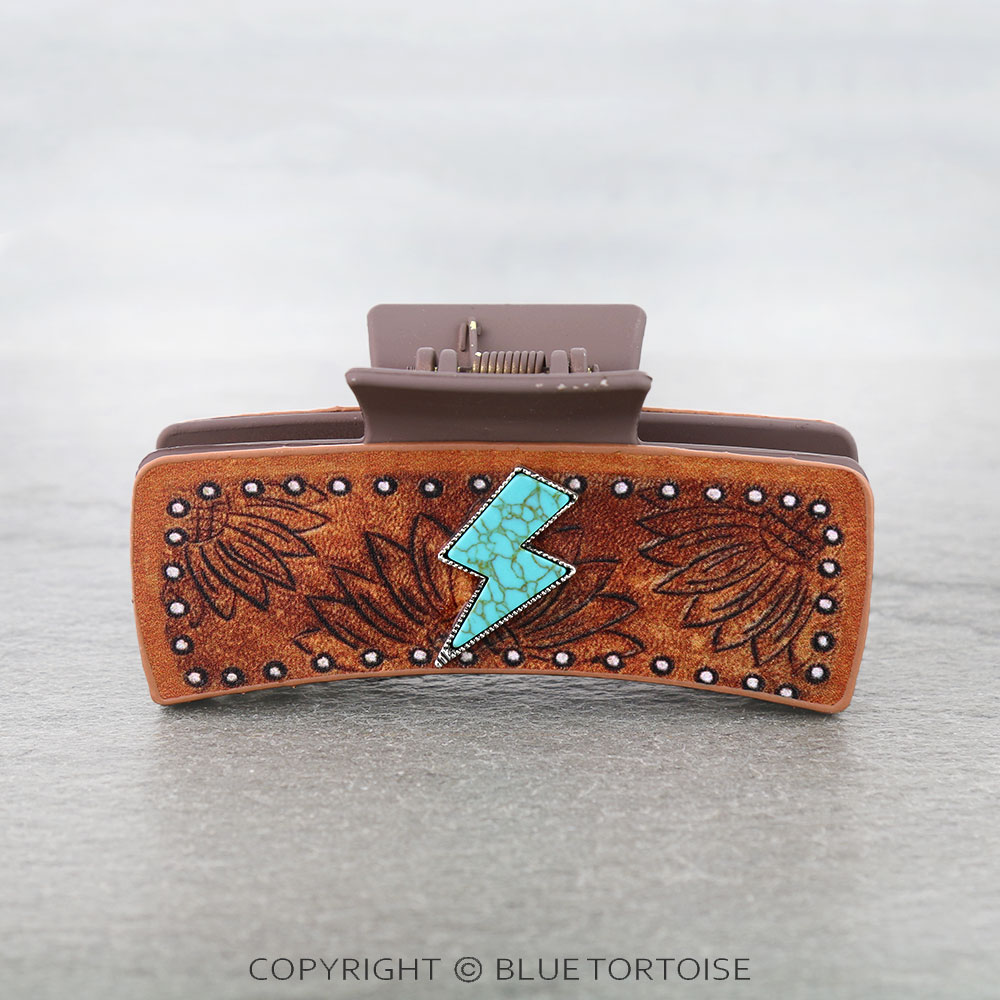 Sunflower Leather Thunder Stone Hair Claw Clip - Image 2