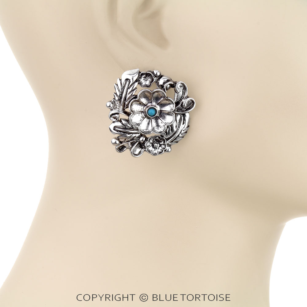 Western Flower Stone Stud Earrings - Image 2