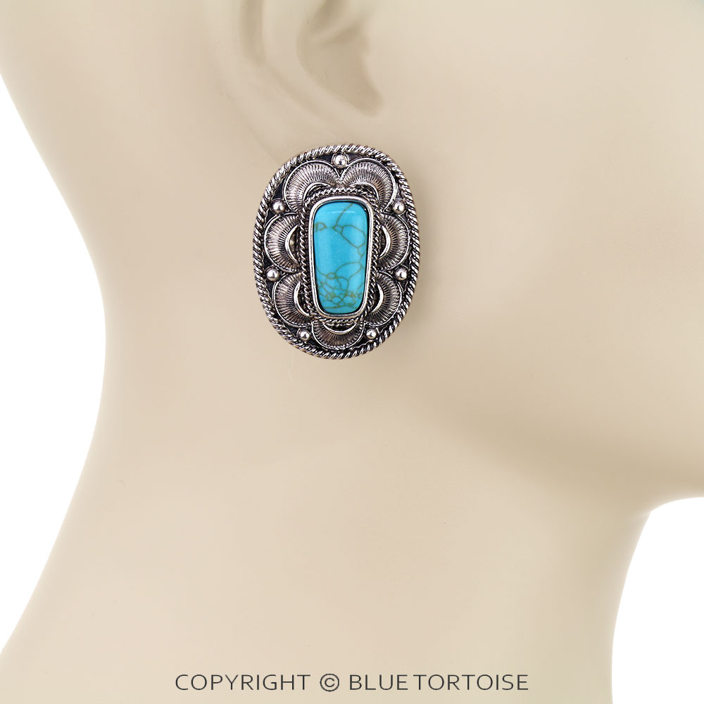 Western Concho Stone Stud Earrings - Image 2