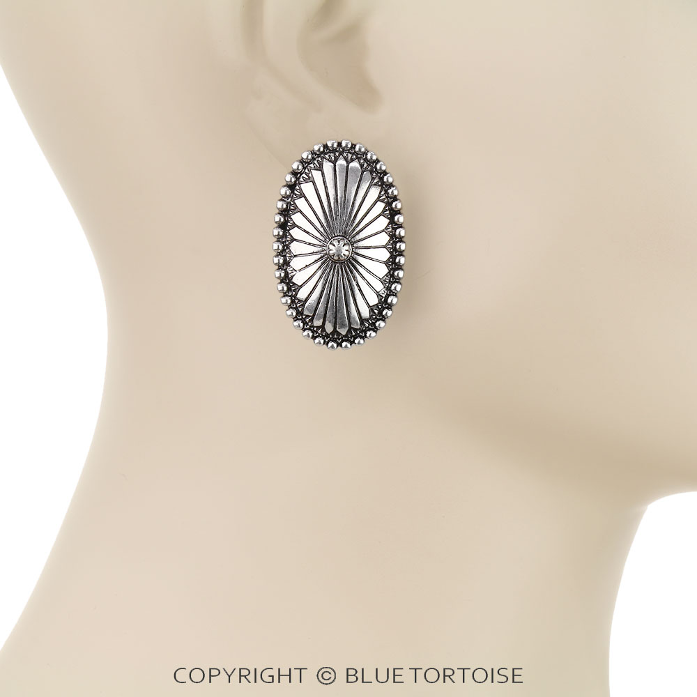 Western Oval Concho Stud Earrings - Image 2