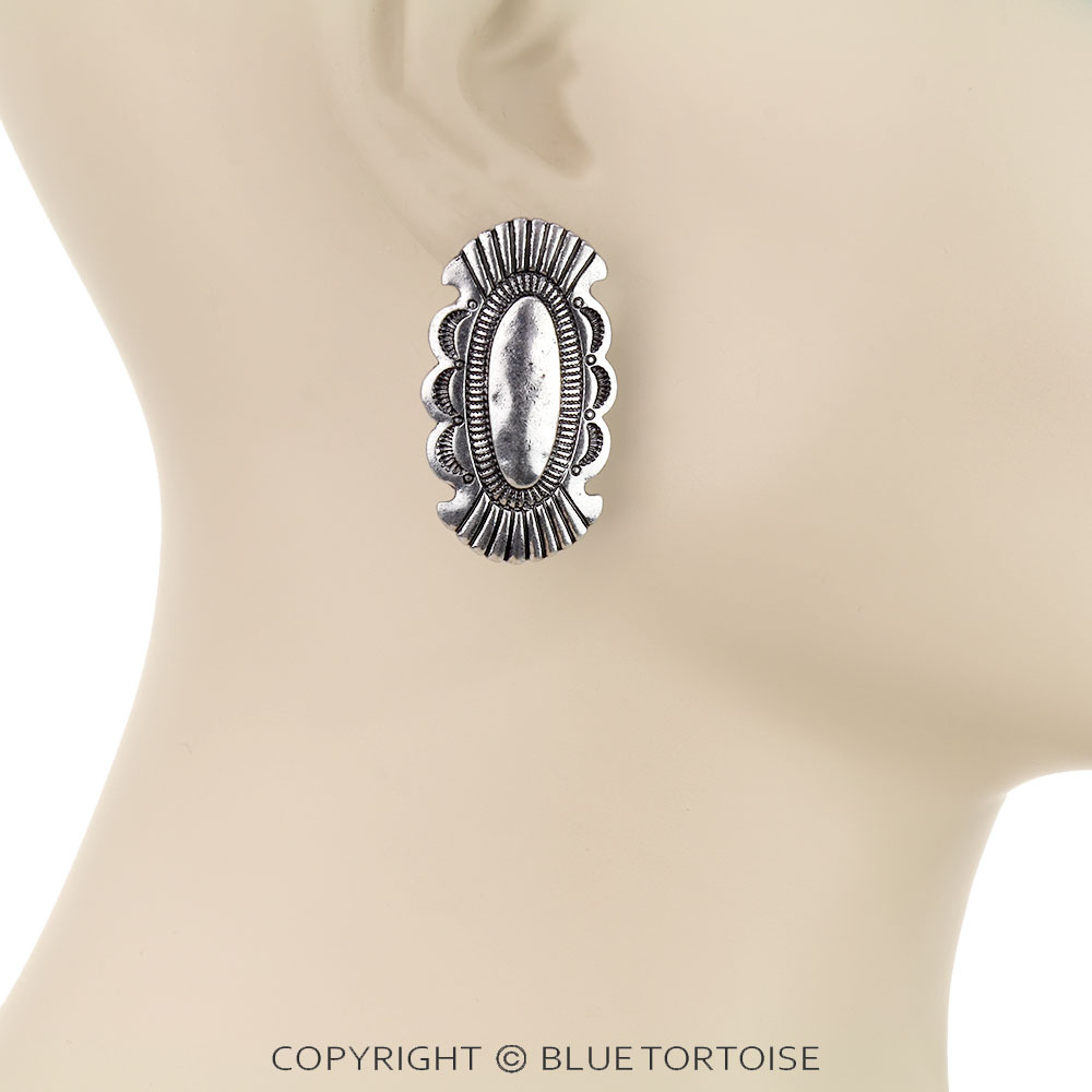 Western Oval Concho Stud Earrings - Image 2