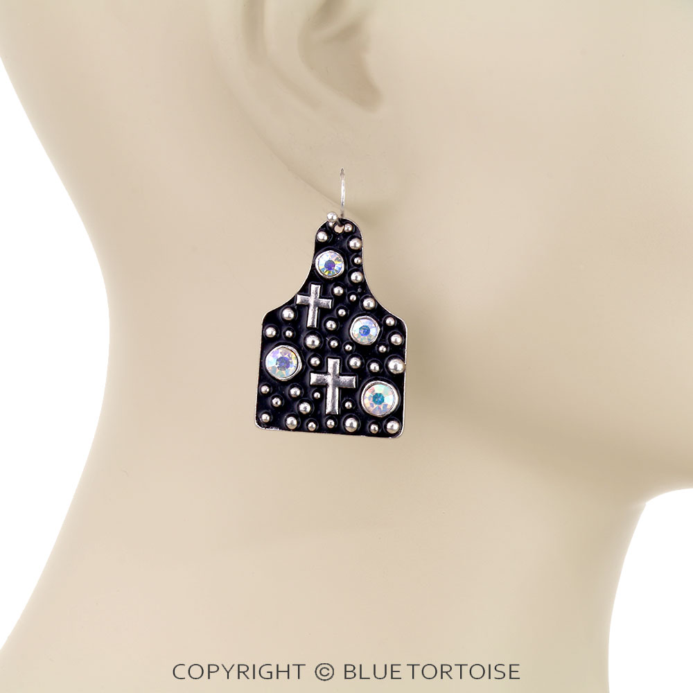 Western Ear Tag Cross Dangle Earrings - Image 2
