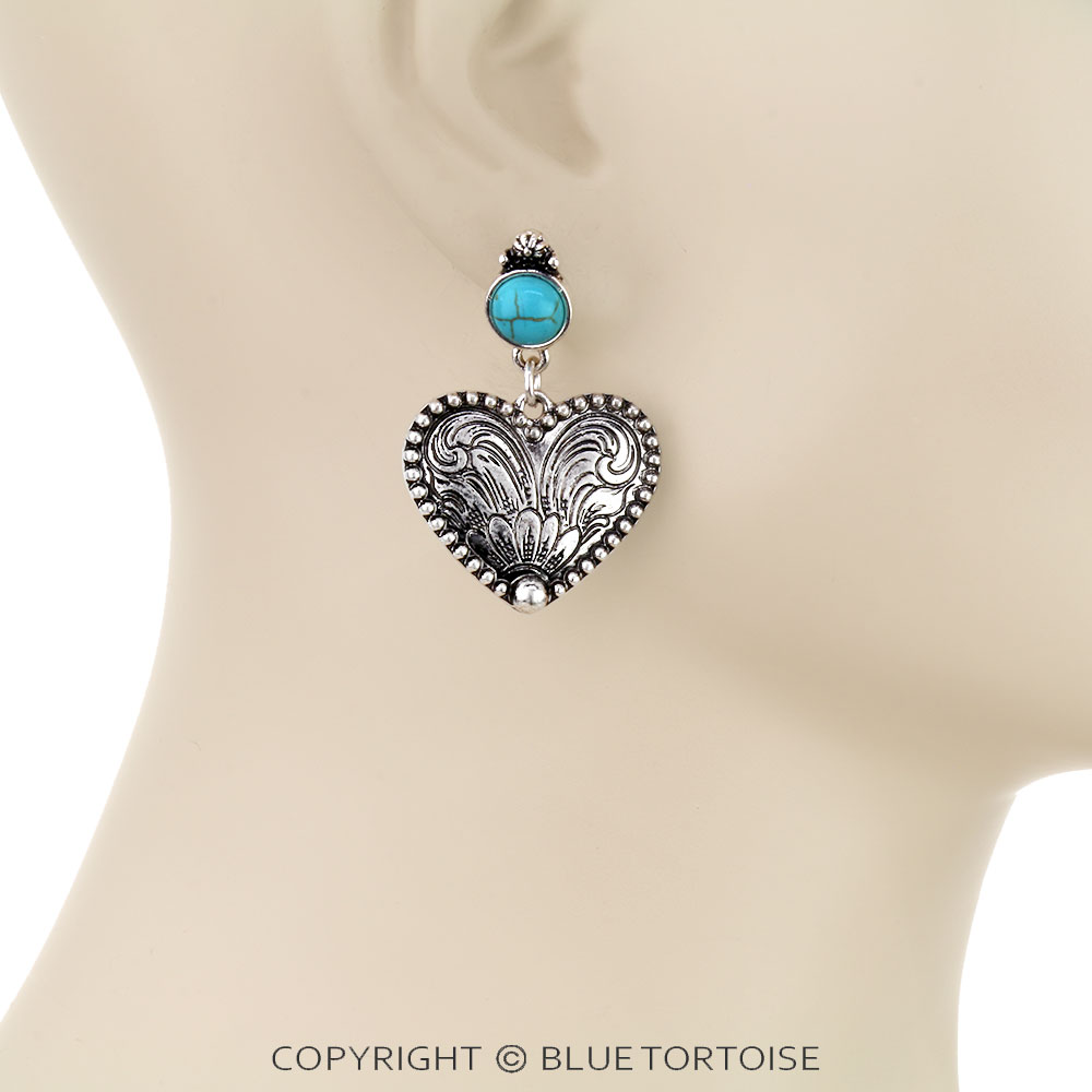 Western Heart Engraved Stud Earrings - Image 2