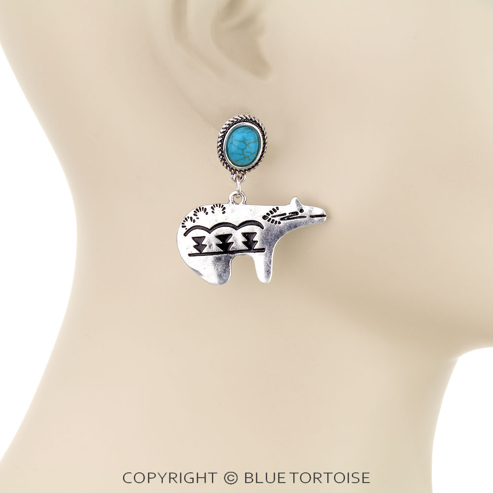 Western Pattern Bear Stone Stud Earrings - Image 2