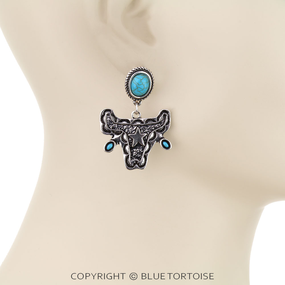 Western Star Cow Stone Stud Earrings - Image 2