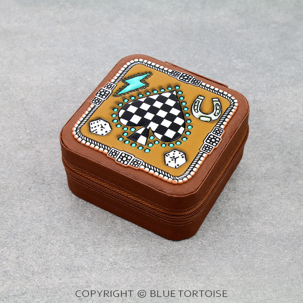 Western Tooled Leather Travel Jewelry Box - Spade