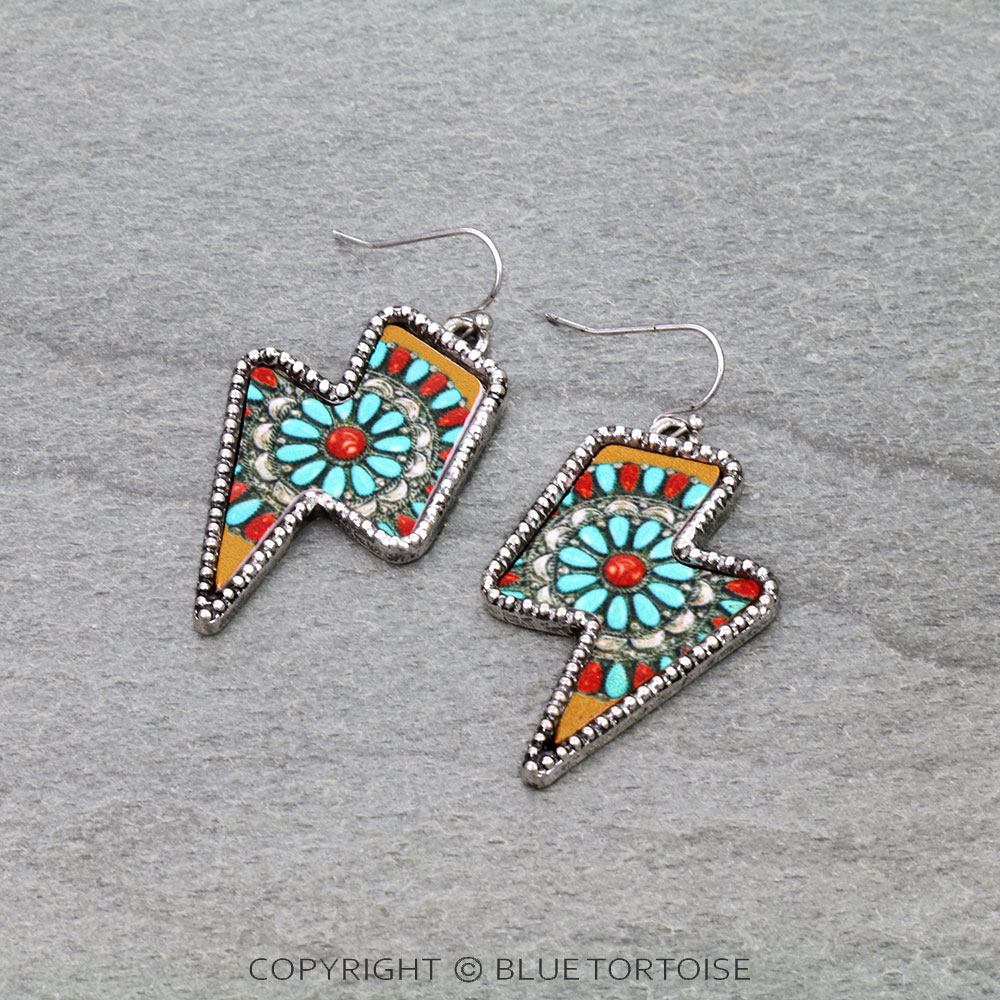 Western Thunder Tooled Leather Dangle Earrings - Concho