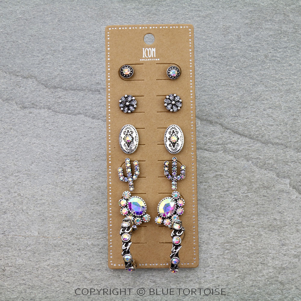 6 Pair Western Design Stud Earring Set