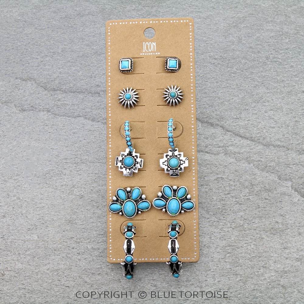 6 Pair Western Design Stud Earring Set