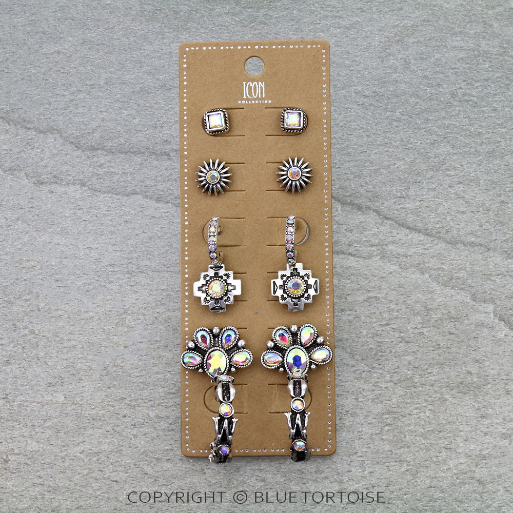 6 Pair Western Design Stud Earring Set